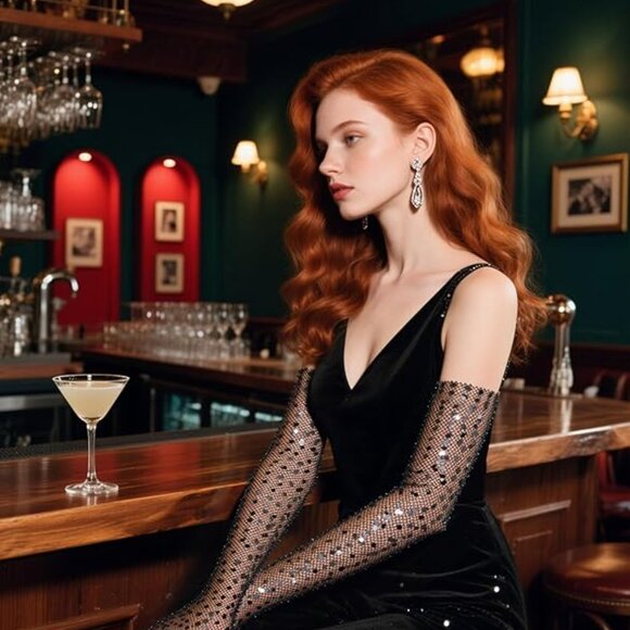 Opera Black  Sparkling Glitter  Gloves - Picture 4 of 6